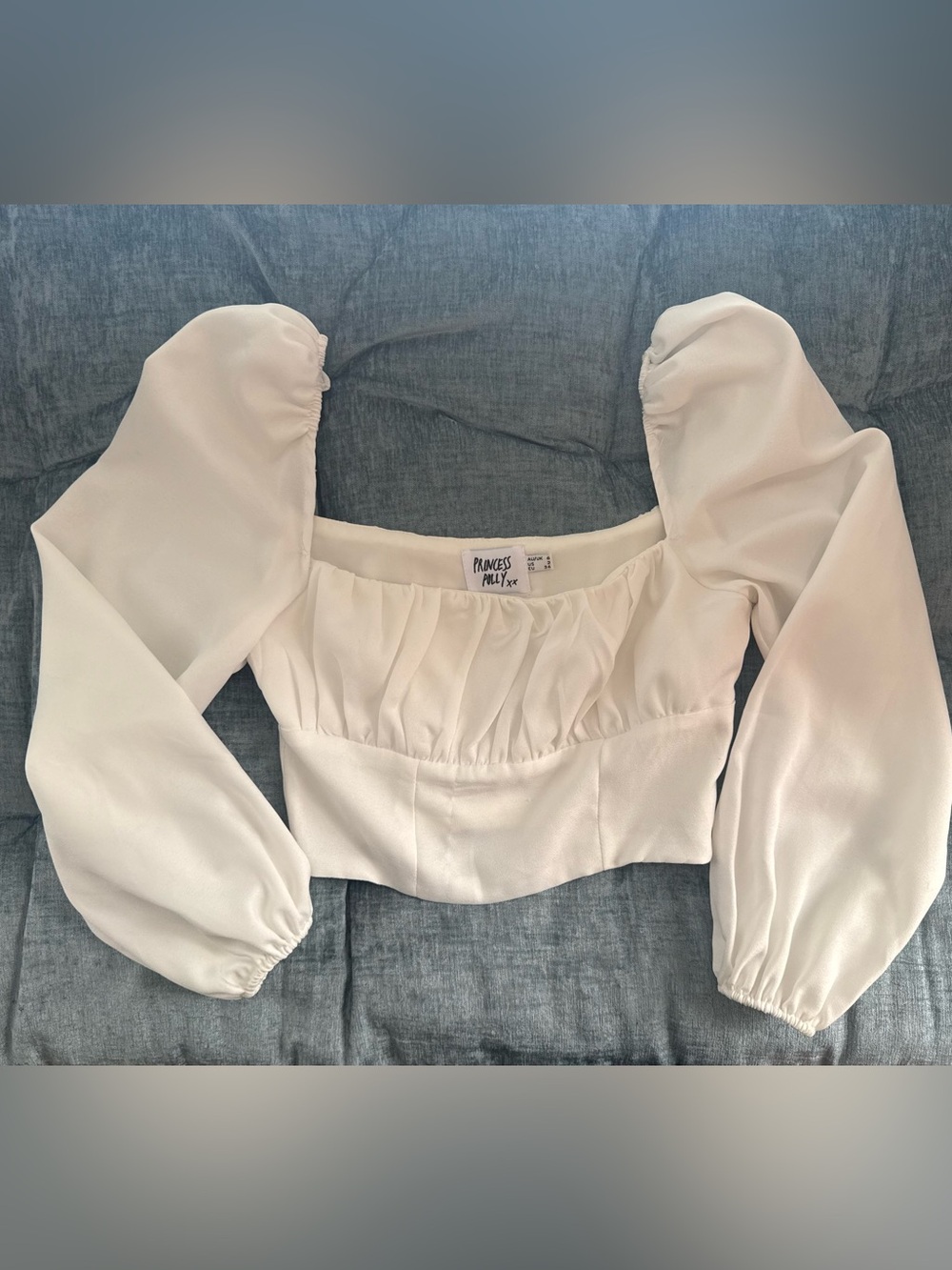 Princess Polly Ariah White Puff-Sleeve Square-Neck Cropped Blouse